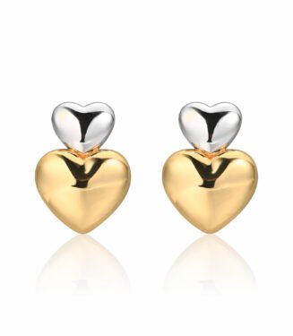 Heart-Shaped Two-Tone Gold-Plated Copper Earrings