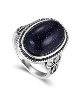 Antique Gold-Plated Copper Blue Sandstone Ring