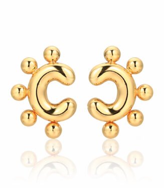 Designer 18K Gold-Plated Copper C-Shaped Stud Earrings