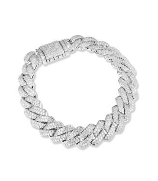 Brass plated with white gold, elegant full diamond unisex hip-hop Cuban chain bracelet
