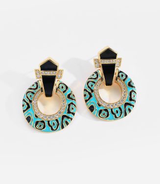 Vintage Statement Stud Earrings for Women with Colorful Enamel and Sparkling Zircon Stones