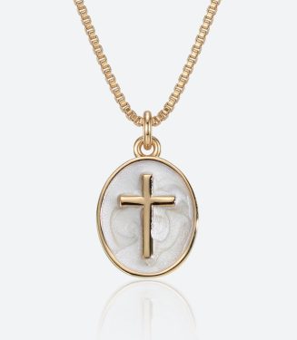 Enamel Cross Pendant Necklace for Women Copper Religious Jewelry Classic Elegant Style