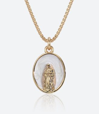 Virgin Mary Enamel Pendant Necklace for Women Copper Religious Jewelry Classic Elegant Style